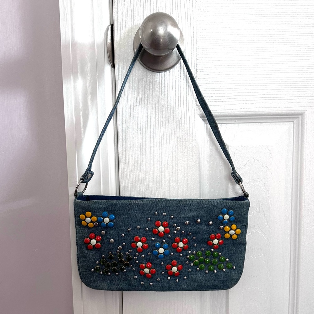 ⚡️🖤 90s Vintage Beaded Bisou Bisou Denim Should Bag